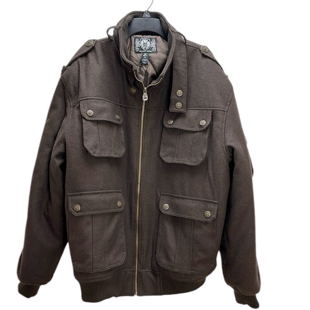 Zeep World Collection Brown Wool Blend‎ Bomber Zipper Jacket XXL Snap Pockets